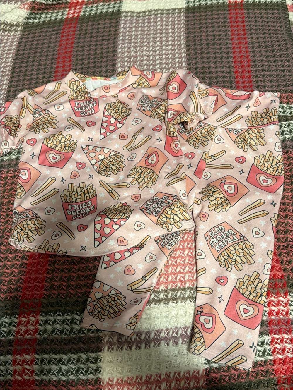 Girls Pink 'Fries Before Guys' Matching Pajama Set